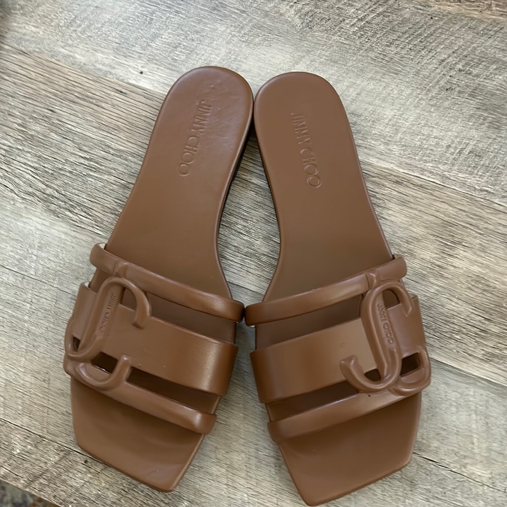 Jimmy Choo Brown Leather Slide Sandals